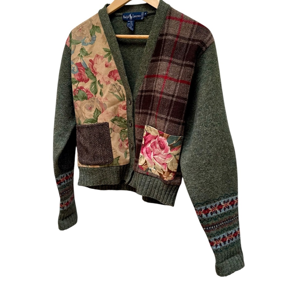 Vintage Ralph Lauren Patchwork Wool Button Cardig… - image 4